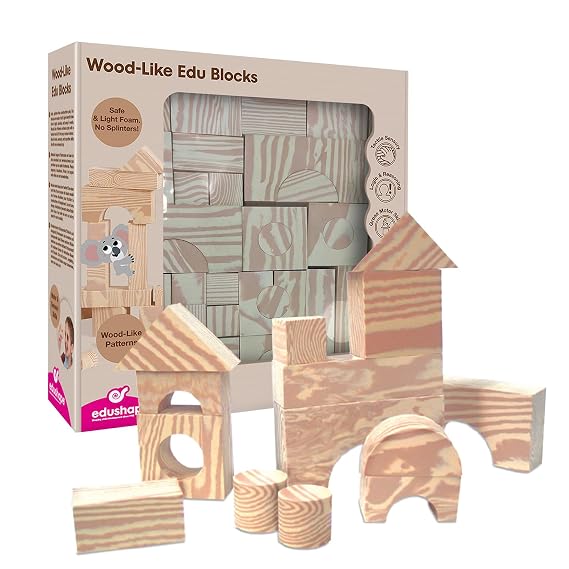 Edushape Wood Like Soft Blocks, 80 Piece