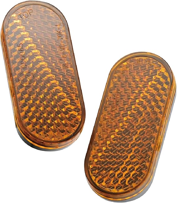 AUTOTECH Stick-on Front Fork Reflectors Quick Mount Adhesive Reflective Stickers for Motorcycle, Bicycle Handlebar, Cylindrical Surface, Spokes (Mini - Amber, Oval, 1.97 x 0.87 x 0.47 inch, 2Pcs)