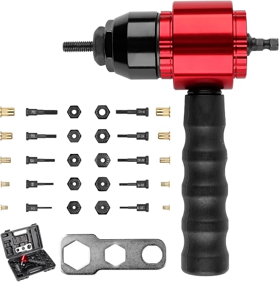 YUZES Rivet Nut Tool Adapter for Cordless Drill Electric with 5 Metric and 6 SAE Mandrels and 50Pcs Assorted Rivet Nuts