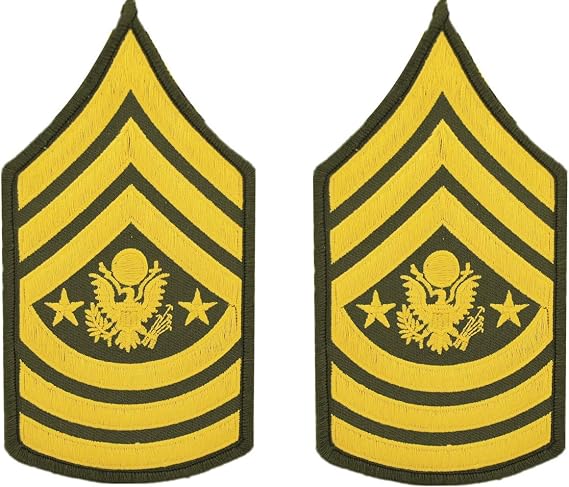 United States Army Rank E9 Command Sergeant Major CMD SGT Mjr Patches, Dress Green, with Iron-On Adhesive (Set of Two)