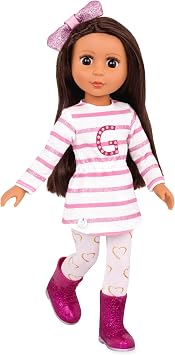 Glitter Girls 14-Inch Fashion Doll Straight Brown Hair & Brown Eyes Striped Tunic & Glitter Boots Hair Bow & Heart Leggings 3+ Years Sarinia