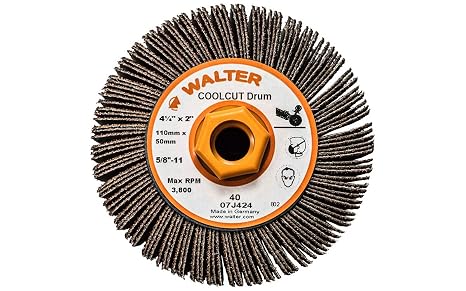 Walter 07J424 COOLCUT Linear Finishing Flap Abrasive Drum - 40 Grit, 4-1/4 in. Surface Finishing Drum. Finishing Products and Accessories