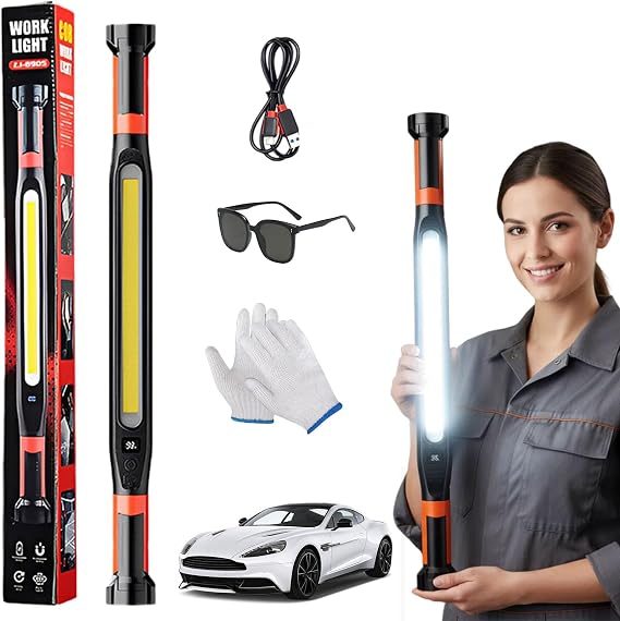 3000 Lumens Rechargeable Work Light, Magnetic Shop Light Rechargeable, Ip54 Waterproof 360 Rotat 9.2 in Powerful Light 6.5 Hour Under Hood Work Light Bar (1Pcs)