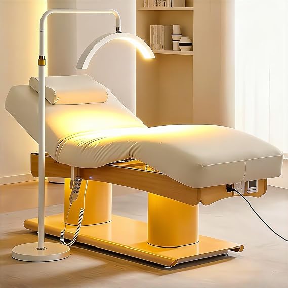 Electric Massage Table - Lash Bed with Floor Lamp, Spa Facial Bed with Multifunctional Adjustment & Lifting, Heating (4.0 Motor)