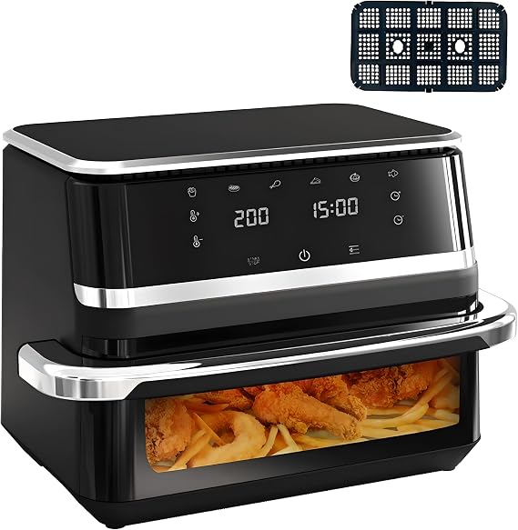 Dual Air Fryer, 10L Family Size Double Air Fryer Oven with 6-In-1 Digital Smart Programmes Digital Display, Visual Window, Timer for Oil Free & Low Fat Healthy Cooking Single-chamber