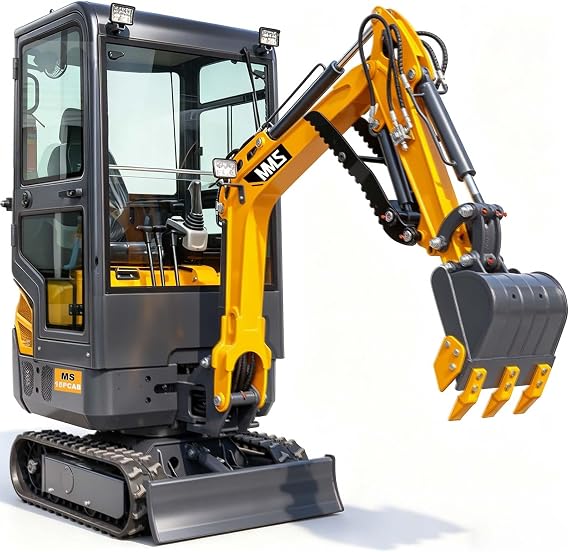 MMS MS15PCAB 1.5 Ton Mini Excavator with Cab 13.5HP B&S Gas Engine with Side Swing, Hydraulic Thumb Clamp, Pilot Control and Concealed Oil Pipe - Includes Delivery & Unloading