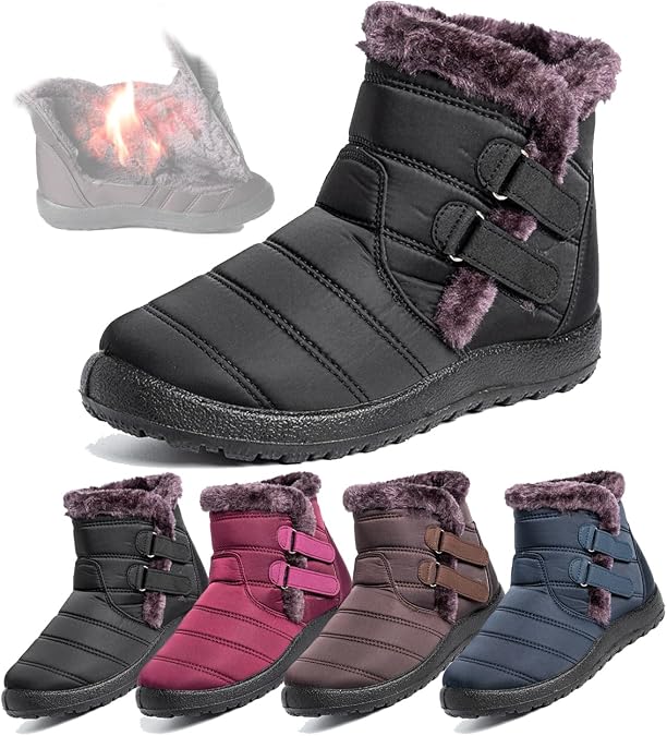 Winter Snow Zip Up Boots for Women, Fur Lined Warm Ankle Booties, Outdoor Anti-slip Waterproof Comfortable lightweight Short Boot