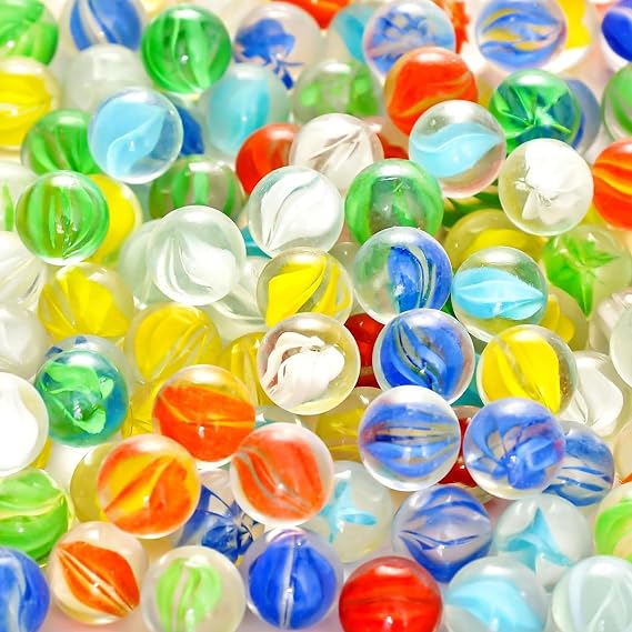 POPLAY Marbles for Kids, 115PCS Cat Eye Glass Marble, Mixed 6 Colors with Gift Box, for Chinese Checkers Board Games, Party Favor Gifts