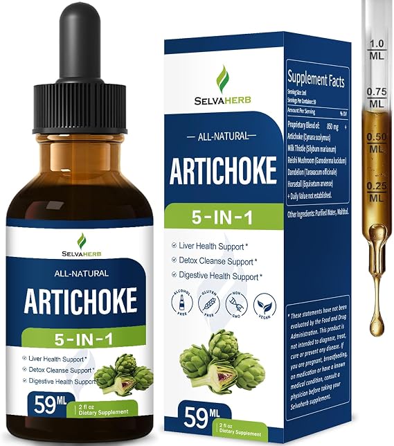 Artichoke Leaf Extract Drops for Liver Detox Cleanse & Repair, Milk Thistle 5-in-1 Natural Herbal Formula, Liver Health Support Supplment w/Dandelion Horsetail, High Absorbtion. 2oz