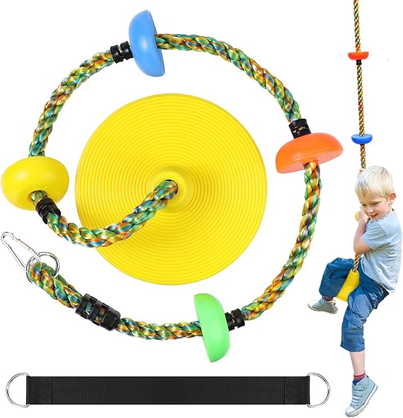 Tree Swing for Kids,Heavy Duty Single Disc Seat Climbing Rope Set (Yellow)