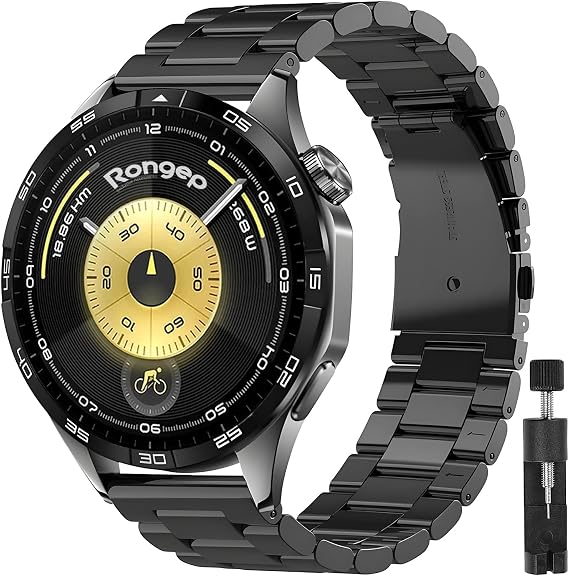 Rongep Huawei ile Uyumlu [Kısaltma Aparatlı] 22mm Çelik Kordon GT6/GT6 Pro/GT5/GT5 Pro/GT4/GT3/GT3 Pro/GT2/GT2 Pro 46mm için Baklalı Model GT6 Pro Kordonu Paslanmaz Metal GT6 Kordon