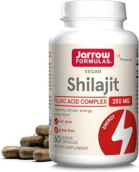 Jarrow Formulas Shilajit 250 mg, Dietary Supplement, Shilajit Acid Complex for Cellular Energy Production, 60 Veggie Capsules, 60 Day Supply