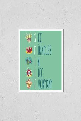 Wall Art Poster Print of Cute Hand Drawn Card with Inspirational Words See Miracles in Life Everyday with Colorful Doodle Flowers, Smile Word, Beautiful Lettering