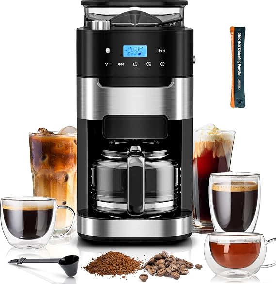 Kismile Grind & Brew 10-Cup Drip Coffee Maker with Grinder Built In
