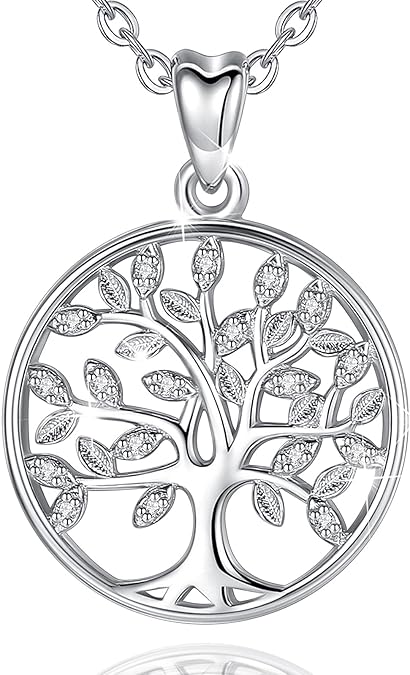 AEONSLOVE Tree of Life Necklace 925 Sterling Silver, Family Tree of Life Pendants Jewelry Gifts for Women Wife Mother, 18 Inch Chain