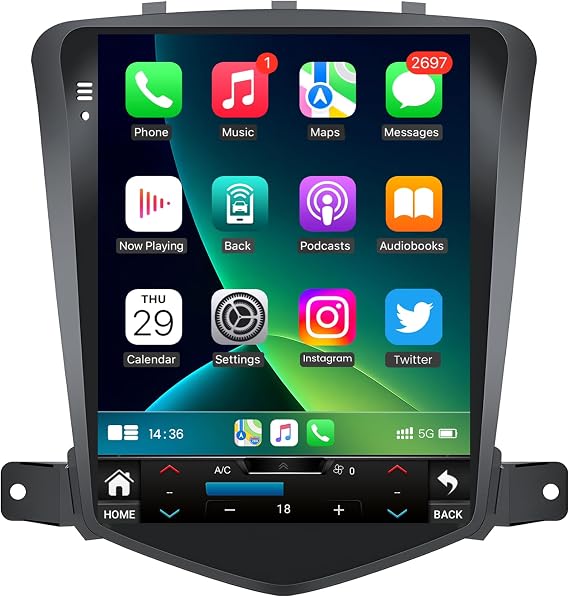 4Core 64ROM Car Radio for Chevrolet Chevy Cruze 2009-2015: Upgrade Touchscreen Tesla Style Stereo Head Unit Wireless CarPlay Android Auto 5G WiFi GPS Bluetooth 5.0 FM RDS SWC Backup Camera