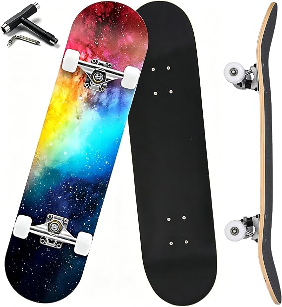 'ANYFUN Pro Complete Skateboards for Beginners Girls Boys Kids Youths Teens Adults 31''x8'' Skate Boards 7 Layers Canadian Maple Double Kick Deck Concave Longboard'