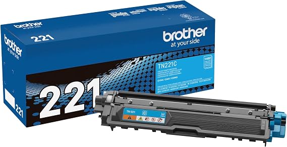 Brother Genuine Standard Yield Toner Cartridge, TN221C, Replacement Cyan Color Toner, Page Yield Up to 1,400 Pages, Amazon Dash Replenishment Cartridge, TN221