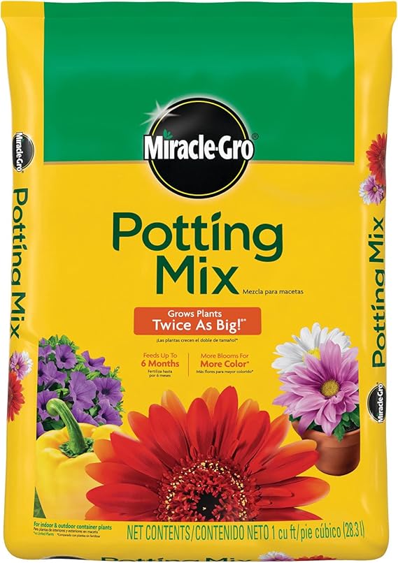 Miracle-Gro Potting Mix, for Indoor or Outdoor Potted Plants, Flowers, Vegetables, Shrubs, Annuals, and Perennials, Feeds Up to 6 Months, 1 cu. ft.