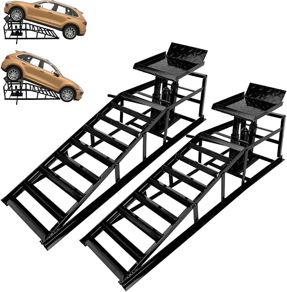 2 Packs Hydraulic Car Ramps Low Profile Car Lift Service Ramps Truck Trailer Garage, Height Hydraulic Vehicle Ramps, Automotive Hydraulic Lift Repair Frame 11000lbs 5 Tons 5T (Black)