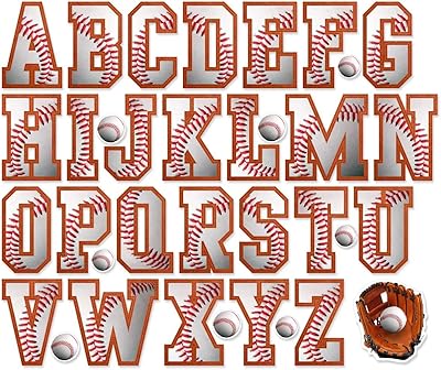 Baseball Letters Alphabet Wall Stickers Peel and Stick ABC Children Kids Child Decals Bedroom Nursery Playroom