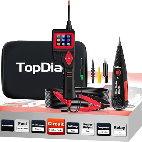 TopDiag P200 Power Circuit Probe Kit - Automotive Circuit Tester with 2024 Online Update, 9~30V Voltage Range, Multimeter, Relay Test, Fuel Injector