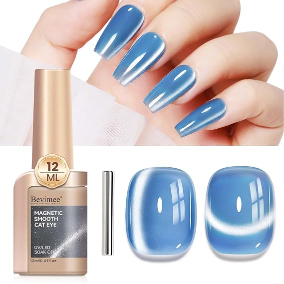 Moonlight Cat Eye Gel Nail Polish 12ML Blue Glitter Magnetic Gel Polish Velvet Ceramic Effect Crystal Shimmer Cateye Soak Off Manicure Salon at Home