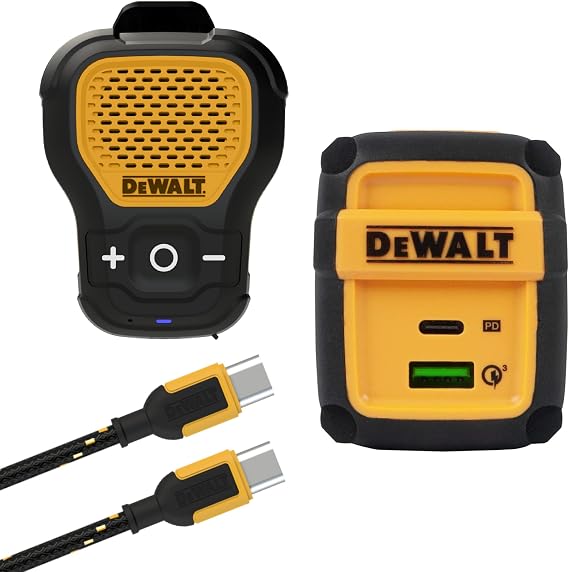 DEWALT Wearbale Speaker, USB C to C Charging Cable and 2-Port PD Charger