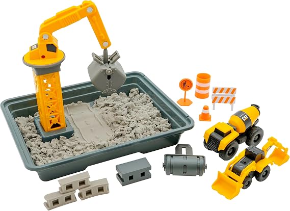 CAT Dig N Build Concrete Playset 12-oz Moldable Concrete Compound, Crane, 2 Little Machines Vehicles, Construction Molds & Easy-Cleanup Tray, Sensory STEM Kit for Kids Ages 3 +