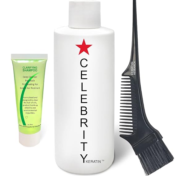 Complex Brazilian keratin CELEBRITY KERATIN Hair Treatment Conditioning Straightening Keratin Proteins Amino Acids Argan Castor Oils Repair Damaged Color Treated Curly Straight Coarse Thin Hair (150ml)