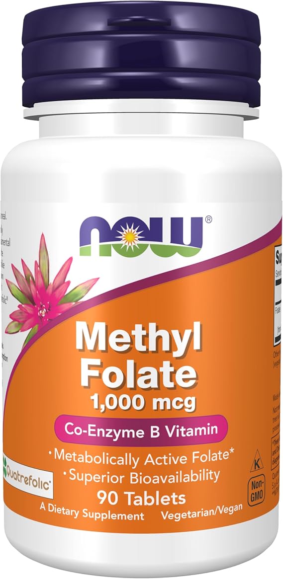 NOW Supplements, Methyl Folate 1000 mcg, Co-Enzyme B Vitamin, 90 Tabs