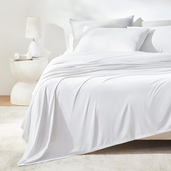 SLEEP ZONE Cooling Sheet Set Queen Size, Cooling Sheets for Hot Sleepers 4 - Piece Soft & Breathable Jacquard Cooling Bed Sheets for Queen Size Bed Deep Pocket Cool Fitted Sheet, White
