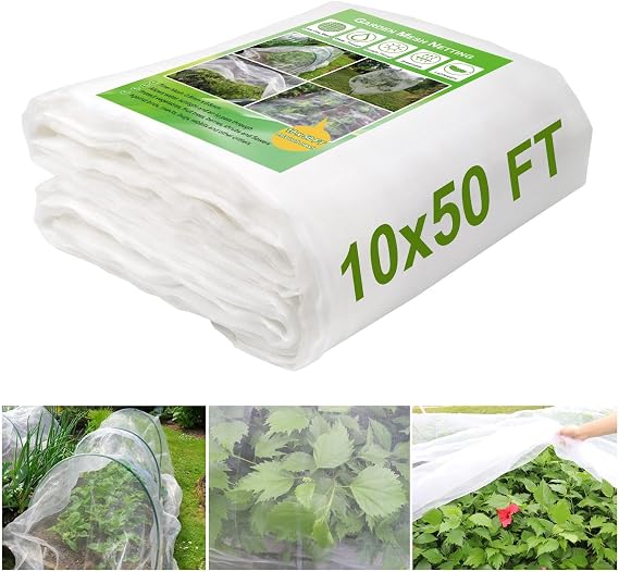KLEWEE 10 x 50 FT Garden Mesh Netting, Ultra Fine Mesh Plant Netting Covers | Garden Netting for Raised Beds Vegetable Fruit Blueberry Bush Grape, Pest Insect Bug Barrier Screen Protection Net Row Cover