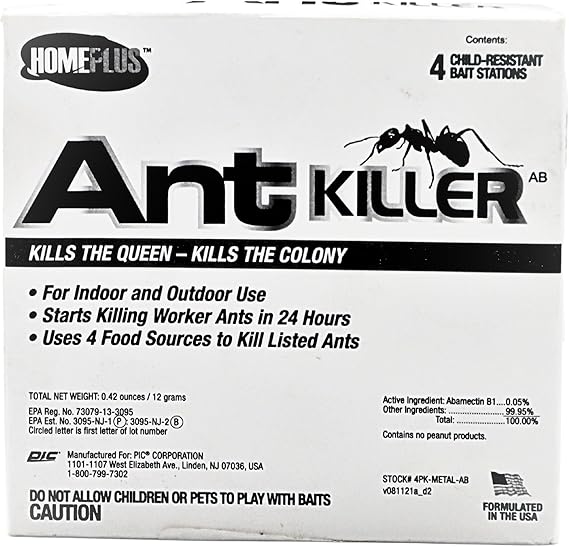 Homeplus Ant Bait Traps, Outdoor & Indoor Ant Killer, 4 Metal Stations with 4 Food-Based Attractants, Child-Resistant Design, Formulated with Abamectin B1, Ready-to-Use Bait Station