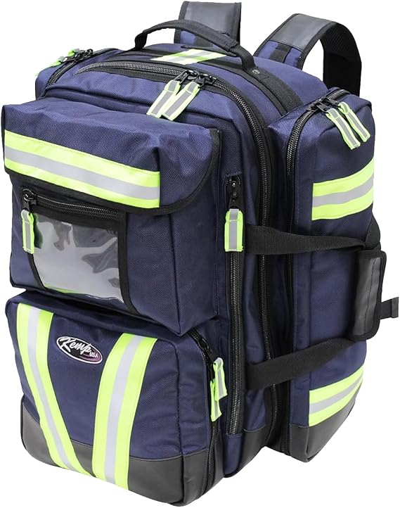 Kemp USA Premium Ultimate EMS Backpack for Men - Tactical Backpack Made with 1680 Denier Nylon - First Aid Kit EMS Bag with Multiple Pockets and Pouches - with D Tank Cylinder Straps (Premium Navy)