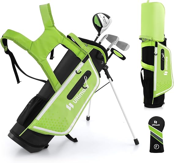 ULTIMATE Junior Complete Golf Club Set, Right Handed Kids Golf Clubs Set with 4/6 Golf Clubs & Versatile Stand Bag, Rain Hood for Ages 5-7, 8-10, 11-13 Boys Girls