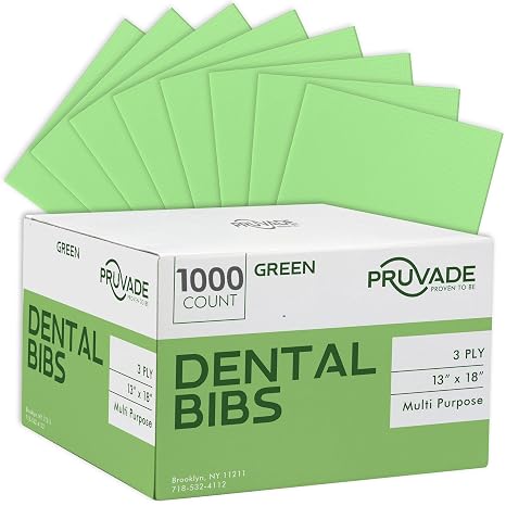Dental Bibs - 1000 Pack Adult Disposable Bibs 3-Ply for Dentist, Eating, Tattooing - 13" x 18" Waterproof Medical Sheets for Piercing, Tattoo Table Station, Nail Techs, Patient Hygiene - Green