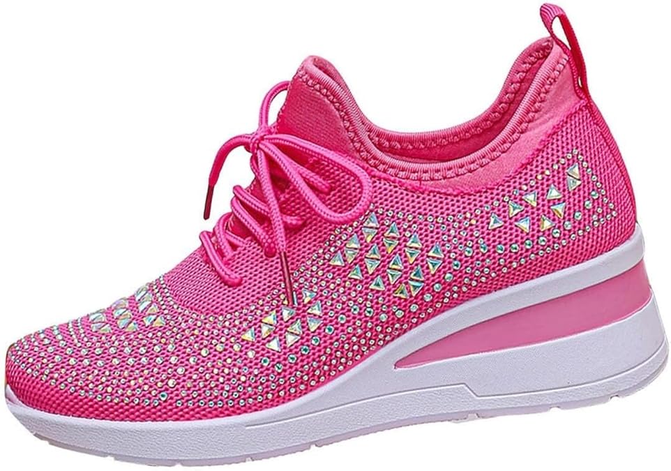 Womens Rhinestone Shoes Mesh Slip On Sparkling Glitter Sneaker Lightweight Non Slip Platform Running Sneakers Athletic Sports Casual Fashion Sneakers