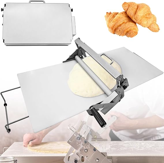 15.5" Folding Dough Sheeter W/Panel Stainless Steel Manual Sheeter Roller | 55 Adjustable Thicknesses(0.5-25mm) Home and Commercial Bakeries for Croissants Pizza Pie Crust and Pastry