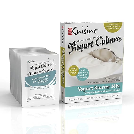Euro Cuisine Dried Yogurt Starter, All Natural Probiotic Yogurt Culture Starter, Makes 4 Quarts of Yogurt, Easy to Use Formula, Compatible with all Yogurt Maker Machines