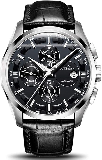 MASTOP Swiss Brands Men's Automatic Self-Wind Watch Stainless Steel with Brown Genuine Leather Band