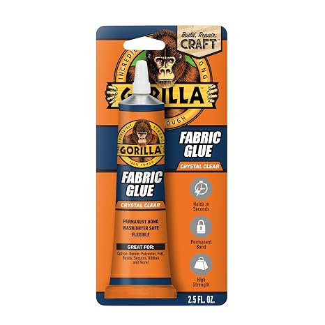 Gorilla Waterproof Fabric Glue, 2.5 oz Tube, Clear