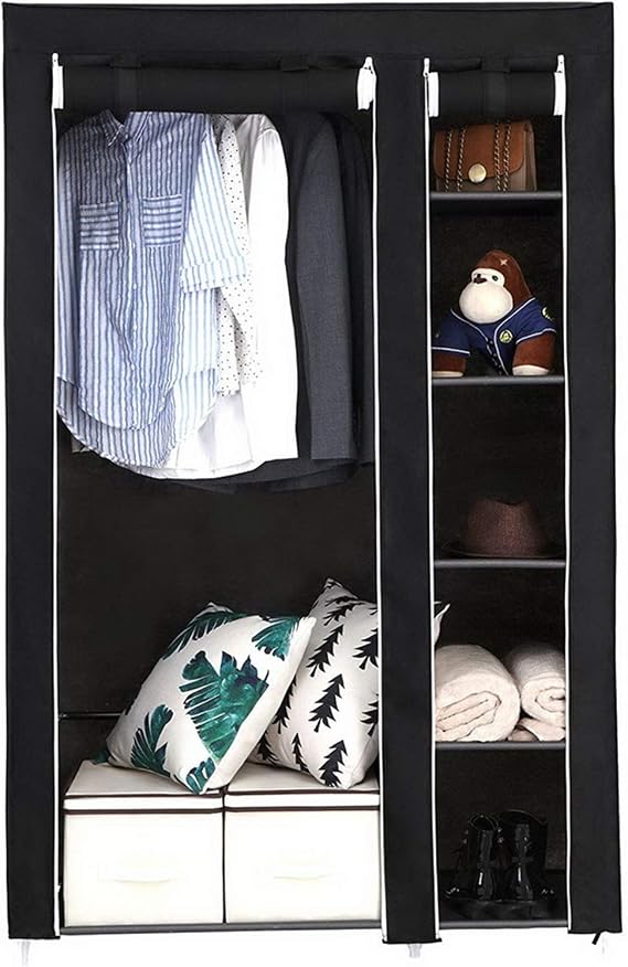 Canvas Wardrobe Portable Closet Wardrobe 5-Layer 6-Compartment Non-Woven Fabric Wardrobe with Hanging Rods, Quick and Easy Assembly Wardrobe Closet Organizer