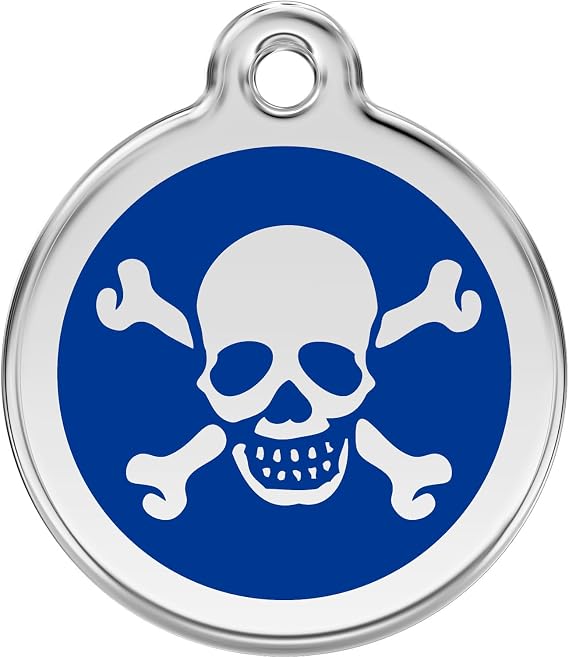 Red Dingo Personalized Skull & Cross Bones Pet ID Dog Tag (Large Dark Blue)