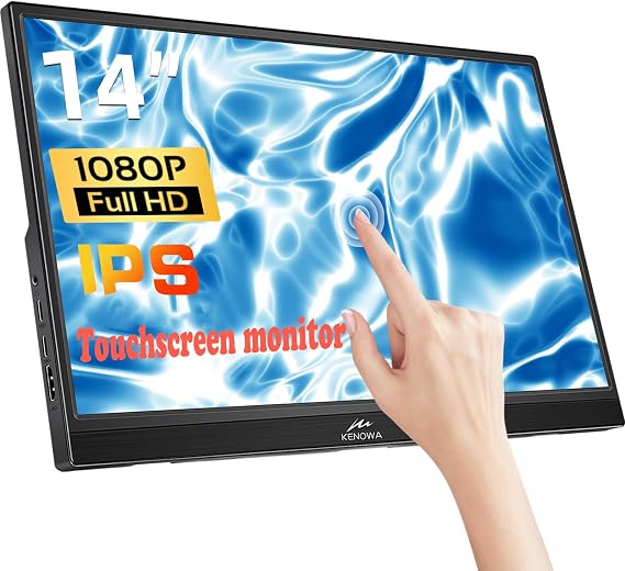 Kenowa Touchscreen Portable Monitor, 14 Inch FHD 1080P IPS Laptop Monitor, USB C HDMI Port External Monitor Built-in Speakers and Stands, Travel Monitor for Laptop/Phone//PC/Mac/Xbox/Switch/PS4/5
