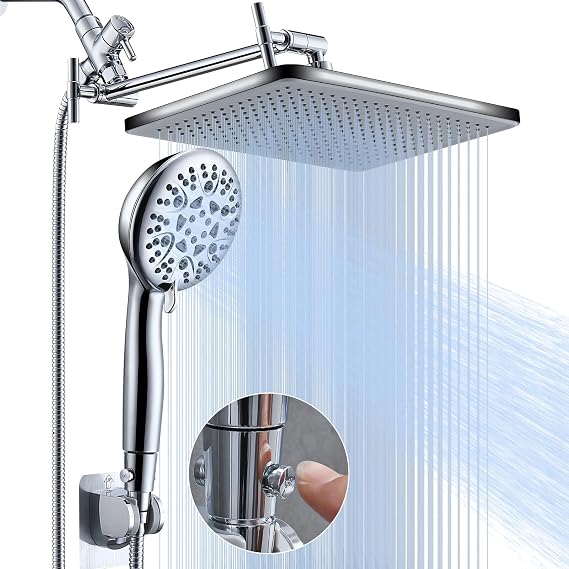 Rain Shower Head Combo-14''Rainfall ShowerHead,8 Modes Handheld with ON/OFF Pause Switch, Double High Pressure Shower heads with Hose,Adjustable and detachable for Couple and Kids
