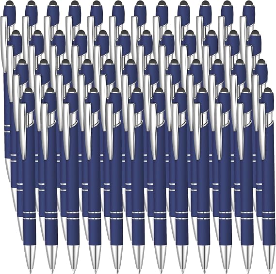 50 Pcs Black Inkling Ballpoint Pen with Stylus 2 in 1 Ballpoint Pen for Touch Screens, 2 in 1 Thank You Pen Gift for Colleagues, Coworker, Office (Navy Blue)