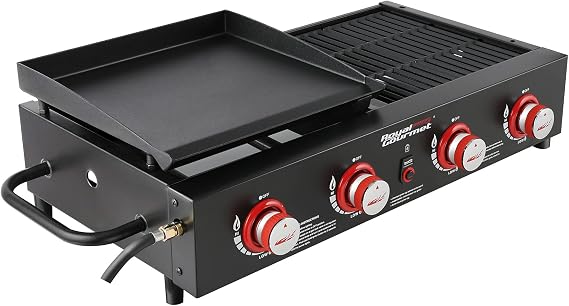 Royal Gourmet GD4002T 4-Burner Tailgater Grill and Griddle Combo | Portable Flat Top Propane Gas Grill with 40,000 BTUs Output for Backyard or Outdoor Cooking, Black