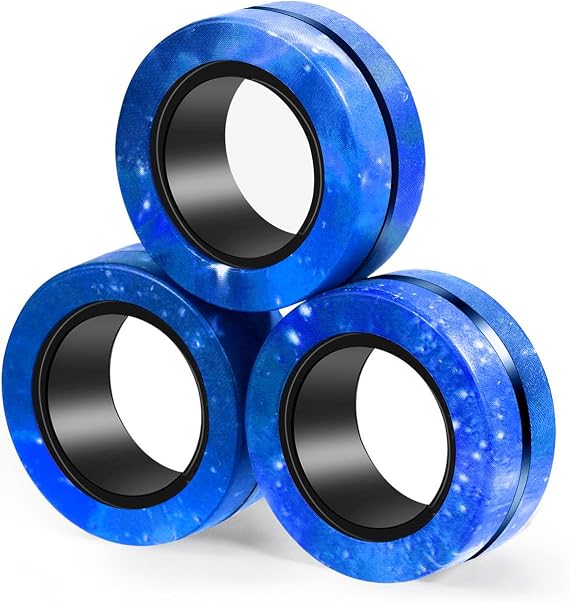 3pcs Magnetic Ring Cool Anxiety ADHD Silent Fidget Toys for Kids Adult and Teen Prizes for Elementary Students(3 PCS Starry Sky Blue)