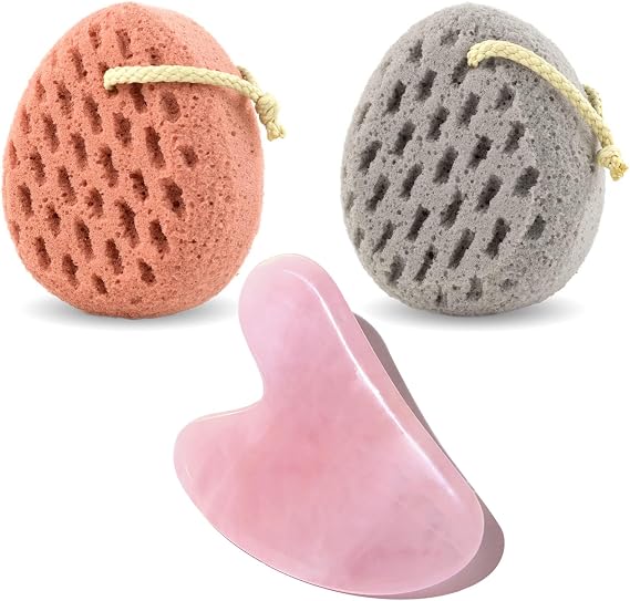 BAIMEI Bath Sponge & Rose Quartz Gua Sha Hydration & Relaxation Set